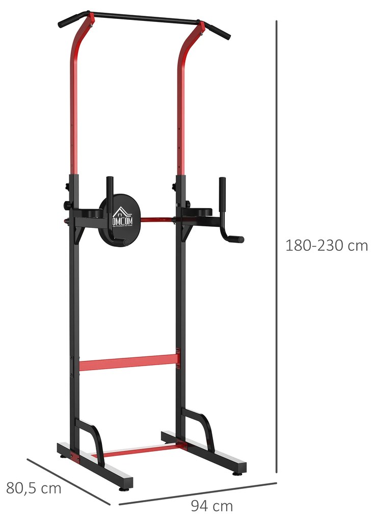 HOMCOM Torre de abdominais para Ginásio Ajustável em altura com tubo de aço de 6 furos Suporta até 120 kg 94x80,5x180-230 cm Preto