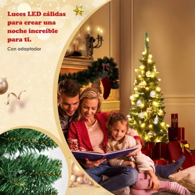 Árvore de Natal com neve de 1,35 m, 226 ramos, base metálica sólida e luzes LED Verde