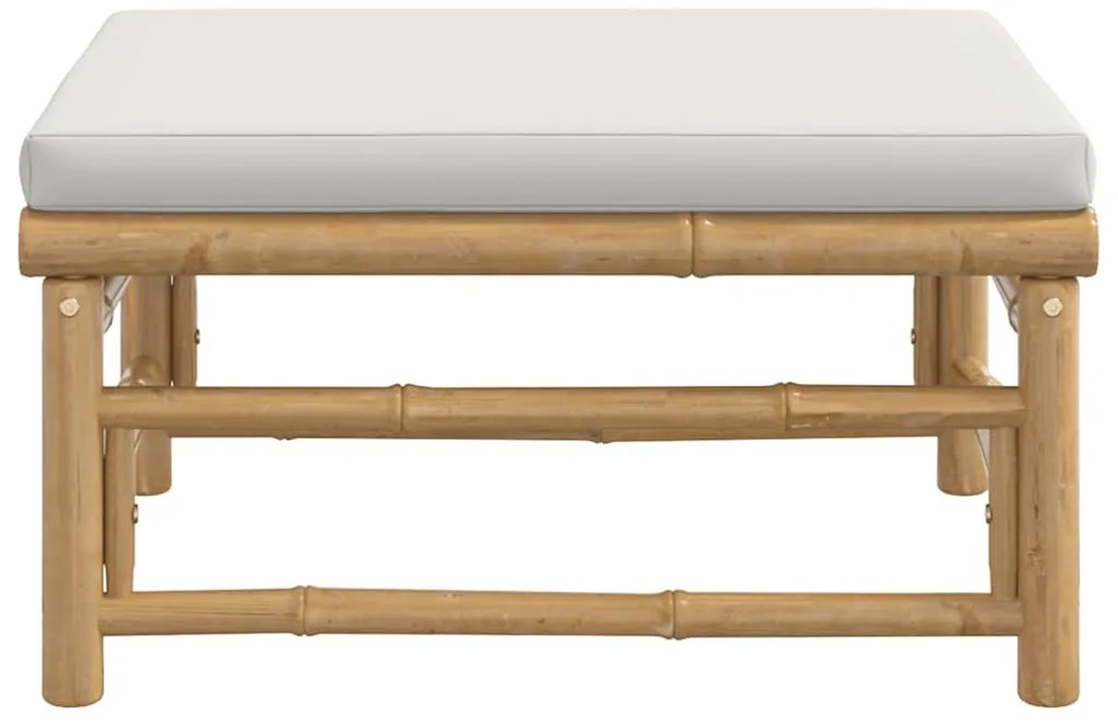 Apoio de pés para jardim bambu com almofadões cinzento-claro