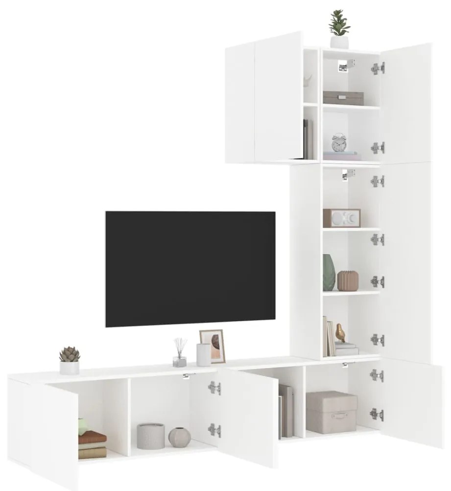 vidaXL 5 pcs móveis de parede p/ TV derivados de madeira branco