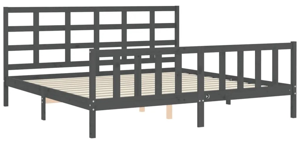 Estrutura de cama com cabeceira 200x200 cm madeira maciça cinza