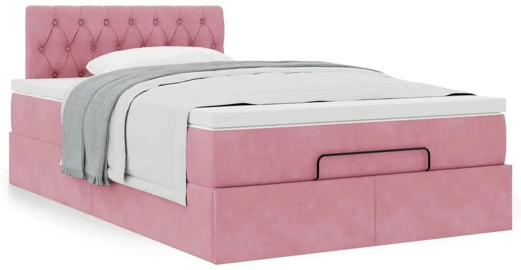 Estrutura de cama otomana com colchão 120x200 cm veludo rosa
