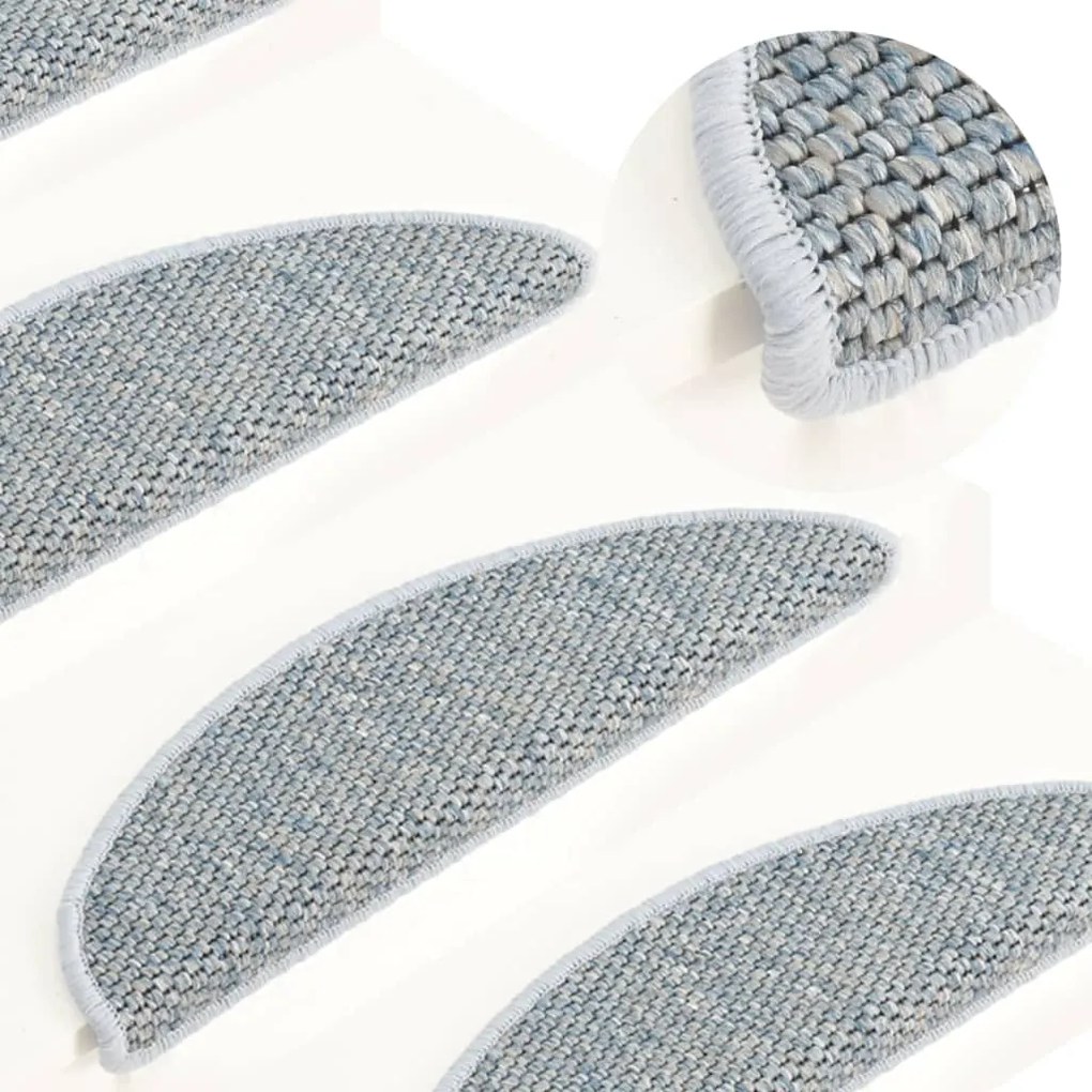 vidaXL Tapetes escada adesivos aspeto sisal 15 pcs 56x17x3 cm azul