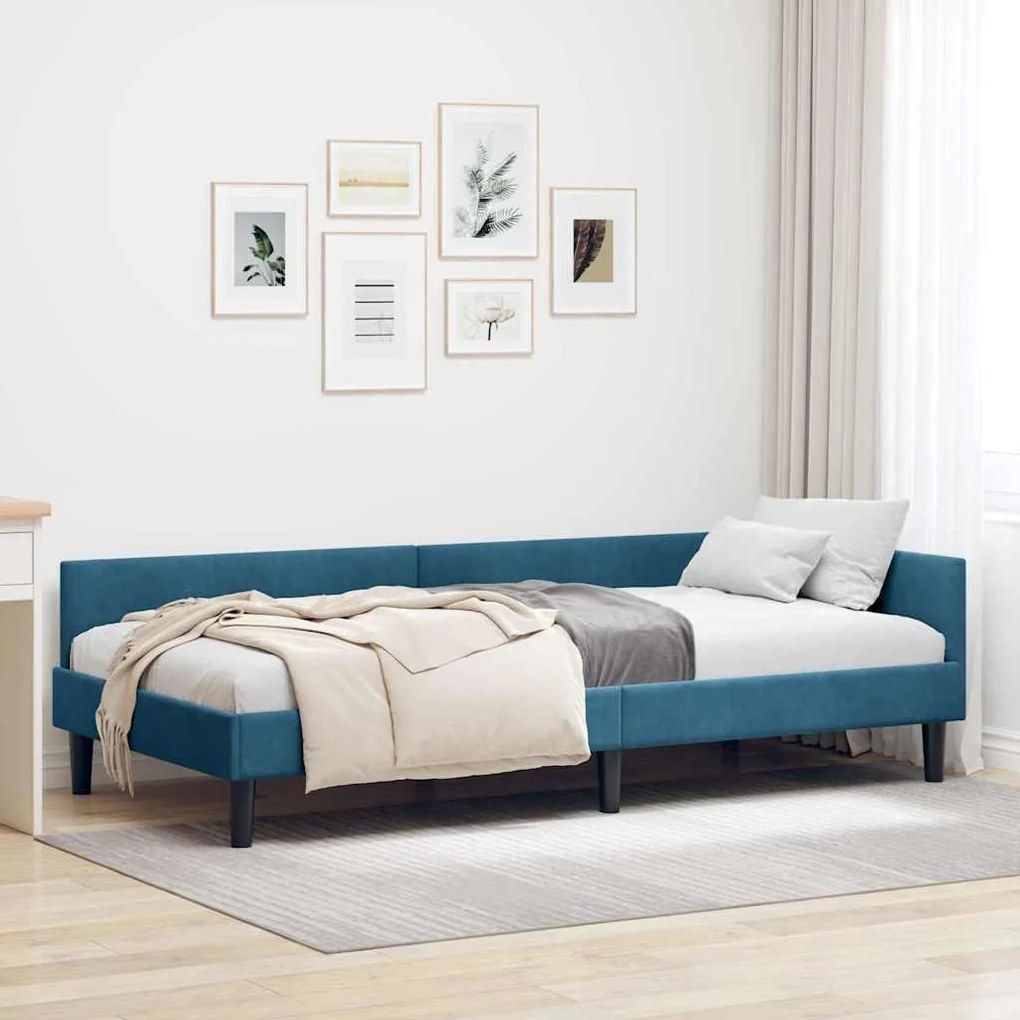 vidaXL Estrutura de Cama de Canto Azul 80 cm x 200 cm Veludo