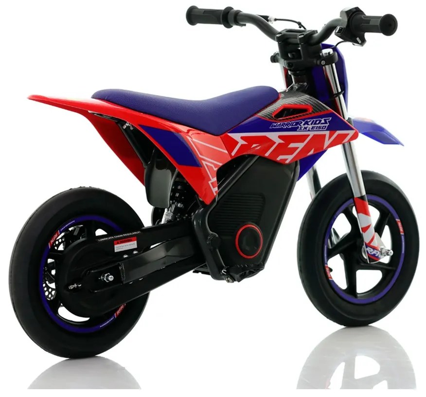 Mini moto eléctrica velocidade até 13 Km/h C/Limitador RFN Warrior Kids SX-E150 150W 12/12” Supermotard Azul e Vermelho