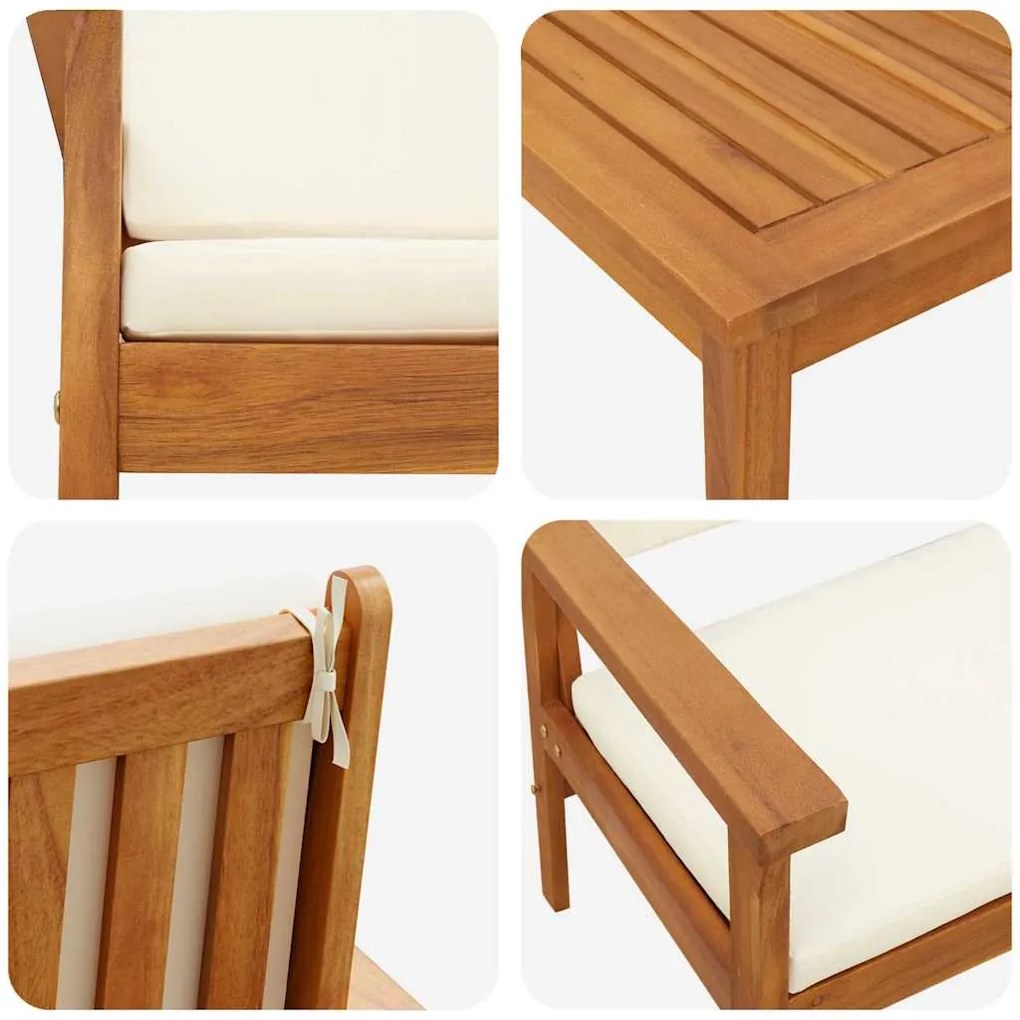 Conjunto de Bistro de Jardim 3 Peças com Almofadas em Madeira Sólida d
