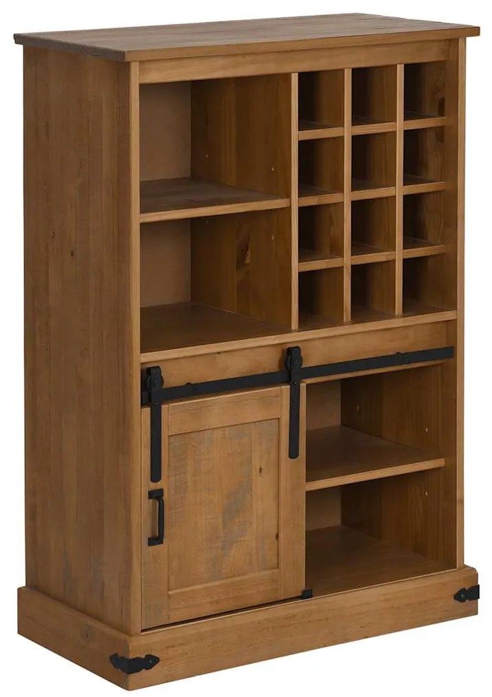 Adega HALDEN com Suporte para Vinhos e Porta Deslizante Pinho