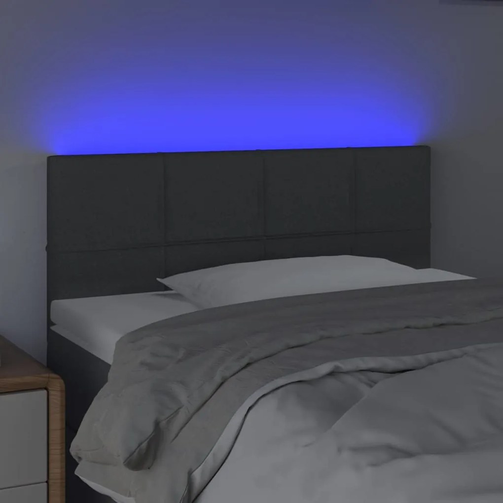 Cabeceira de cama c/luzes LED tecido 100x5x78/88cm cinza-escuro