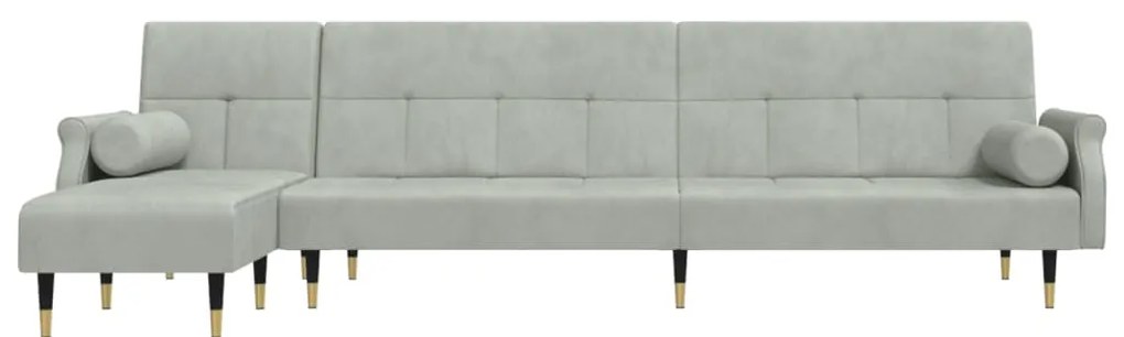 Sofá-cama em forma de L 271x140x70 cm veludo cinzento-claro