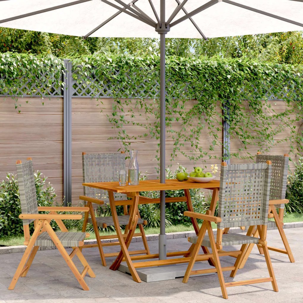 vidaXL Cadeiras jardim reclináveis 4 pcs vime PE/madeira maciça cinza