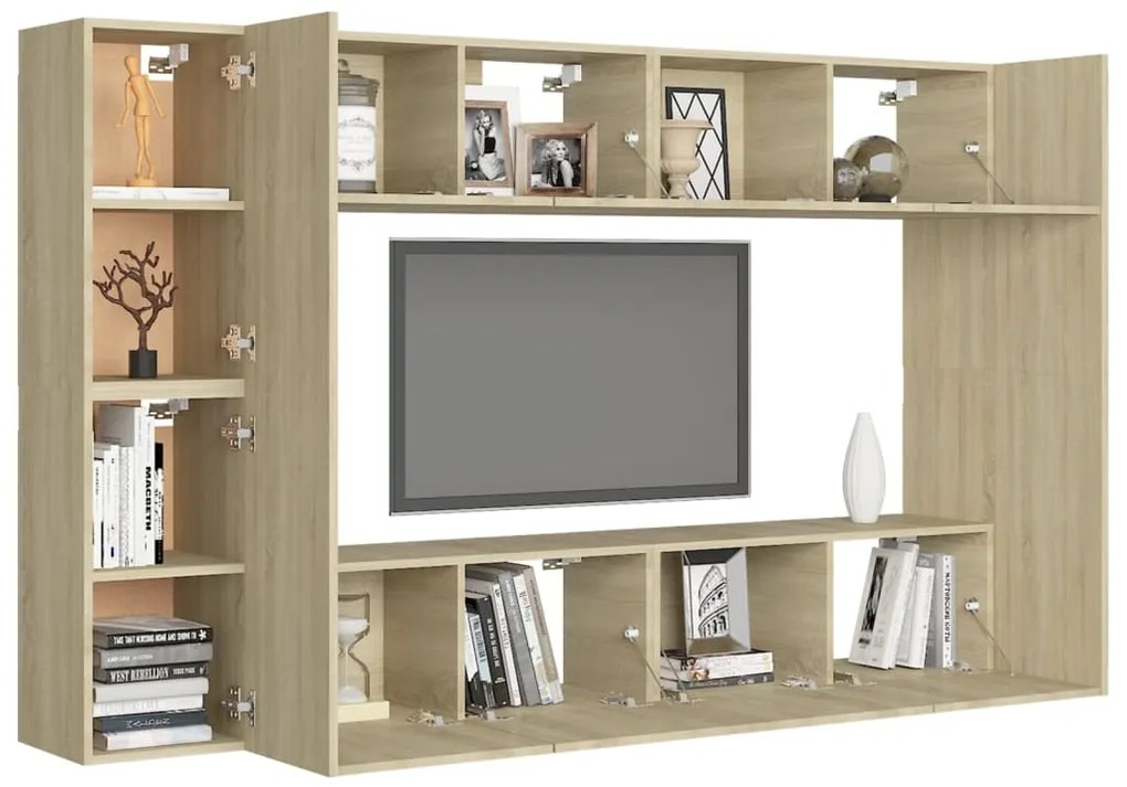 8pcs conjunto de móveis de TV derivados madeira carvalho sonoma