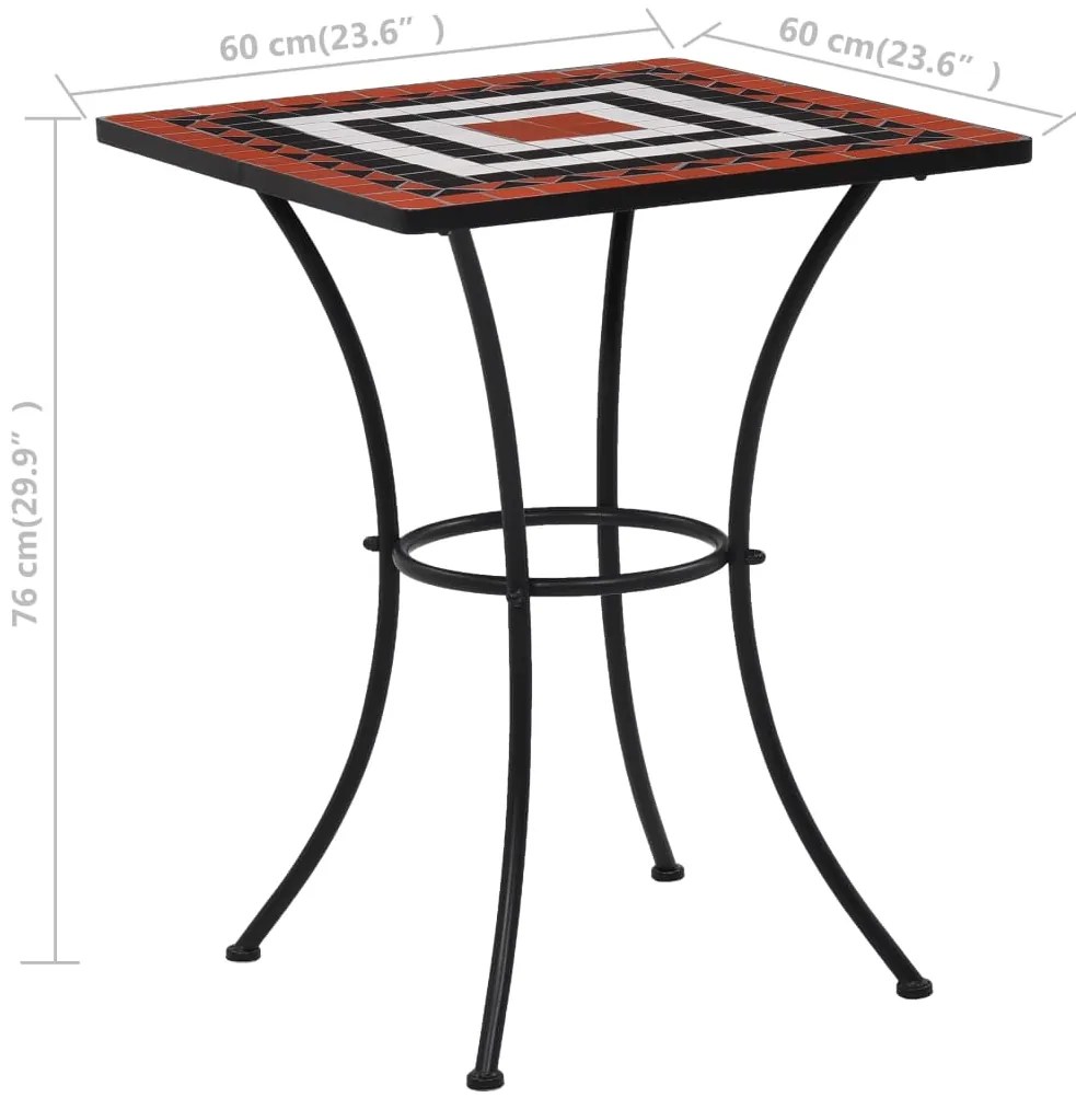 Mesa bistrô em mosaico 60 cm cerâmica terracota e branco