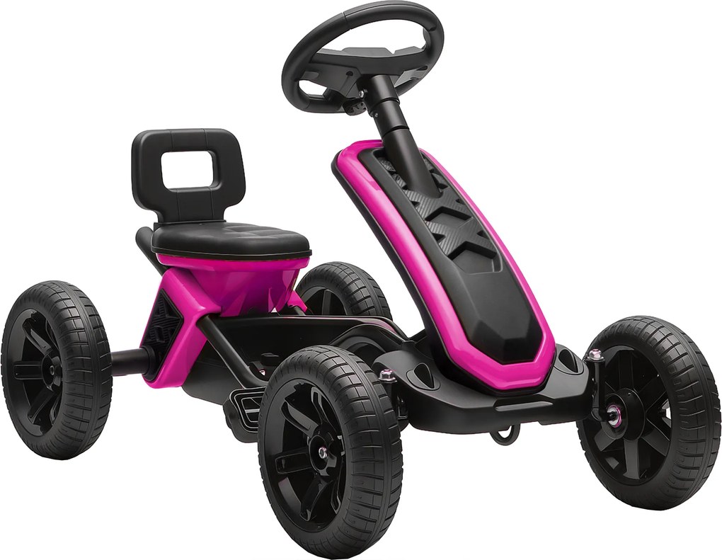 AIYAPLAY Kart Pedais Kart com Rodas Antiderrapantes de EVA Estrutura Metálica Carga 30 kg para Crianças de 2-5 Anos 85,5x49x57 cm Rosa | Aosom Portugal
