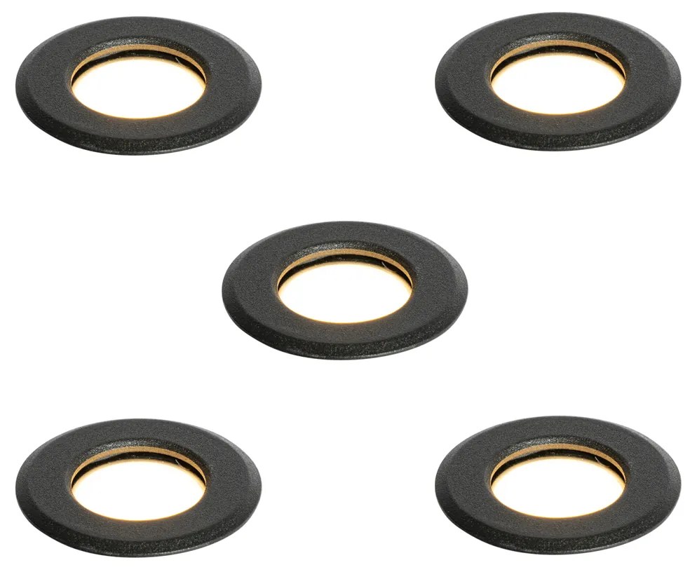Conjunto de 5 focos embutidos modernos pretos com LED IP67 - Linsey