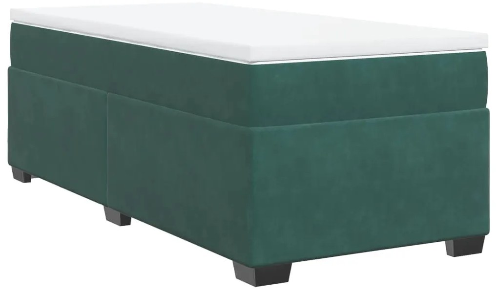 Cama com molas/colchão 90x200 cm veludo verde-escuro