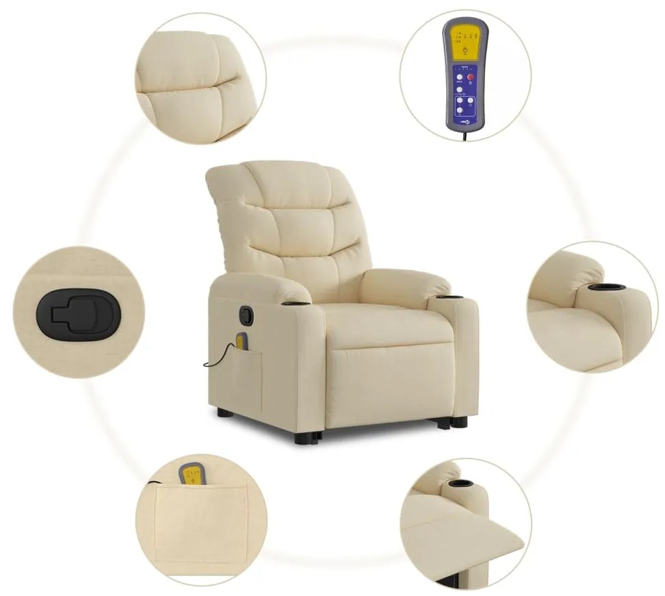 Poltrona elevatória de massagens tecido cor creme