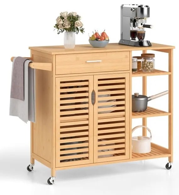 Carrinho de bar com rodas para servir cozinha com bandeja removível - marrom rústico