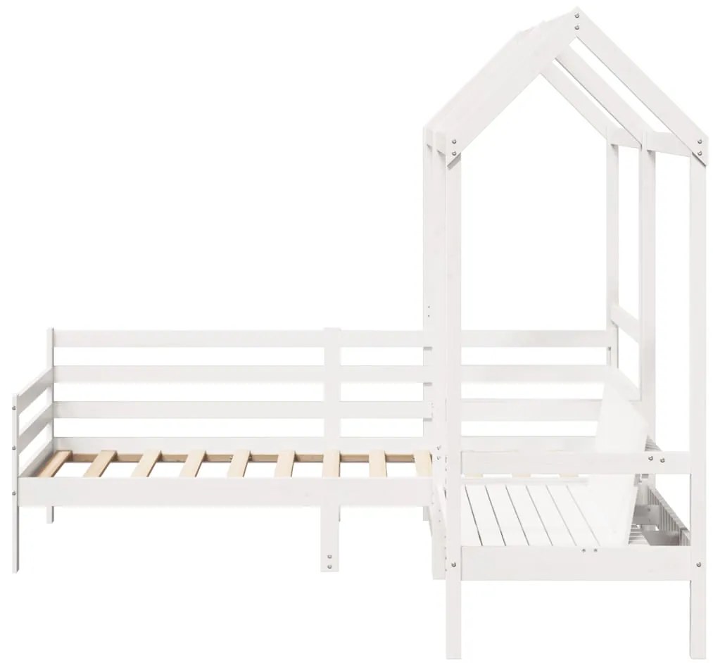 Conj. sofá-cama e banco c/ telhado 90x200cm pinho maciço branco