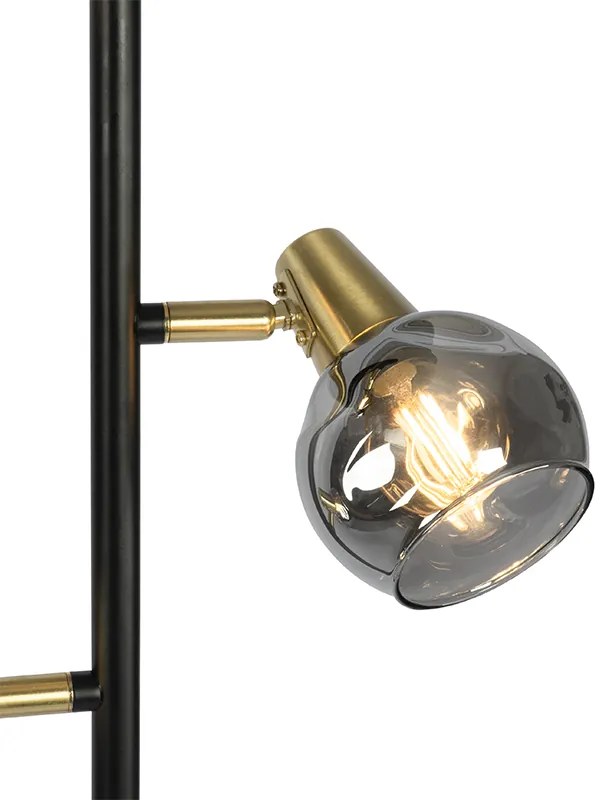 Candeeiro de pé Art Deco preto e dourado com vidro fumê 3 luzes - VIDRO Art Deco