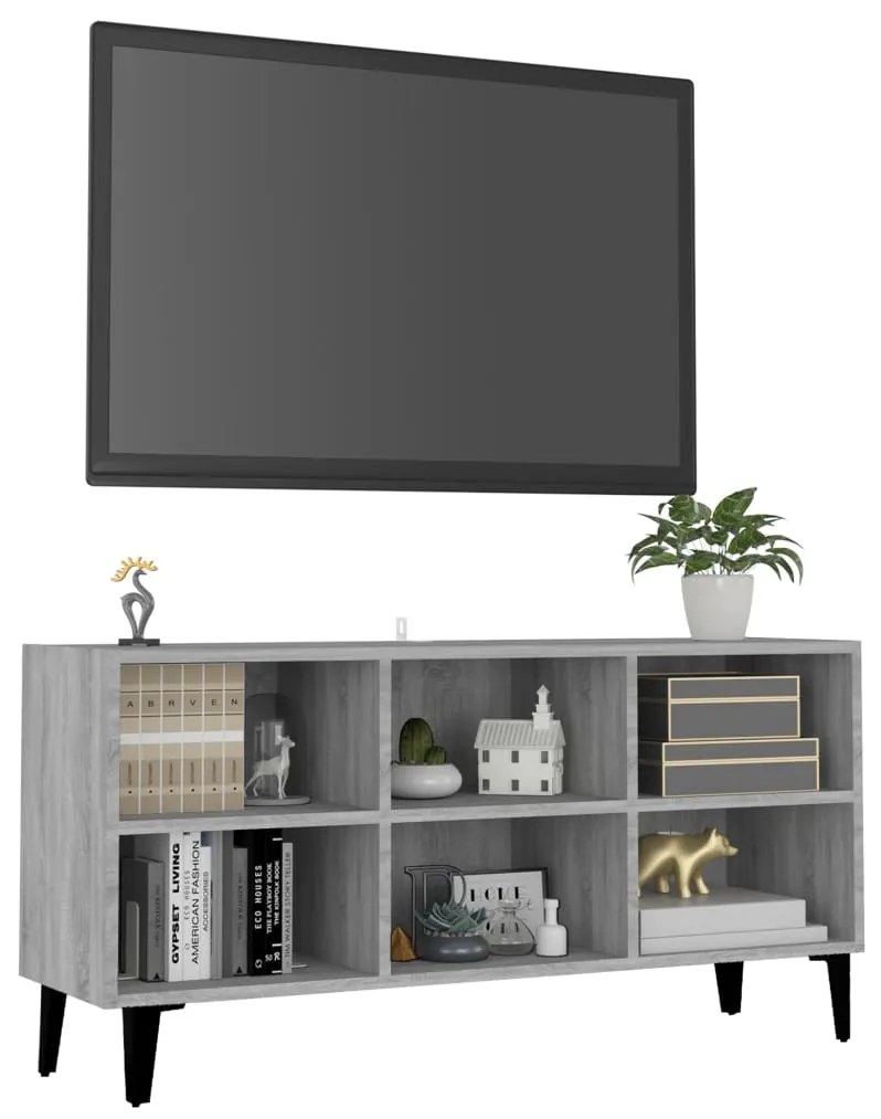 Móvel de TV com pernas em metal 103,5x30x50 cm sonoma cinzento