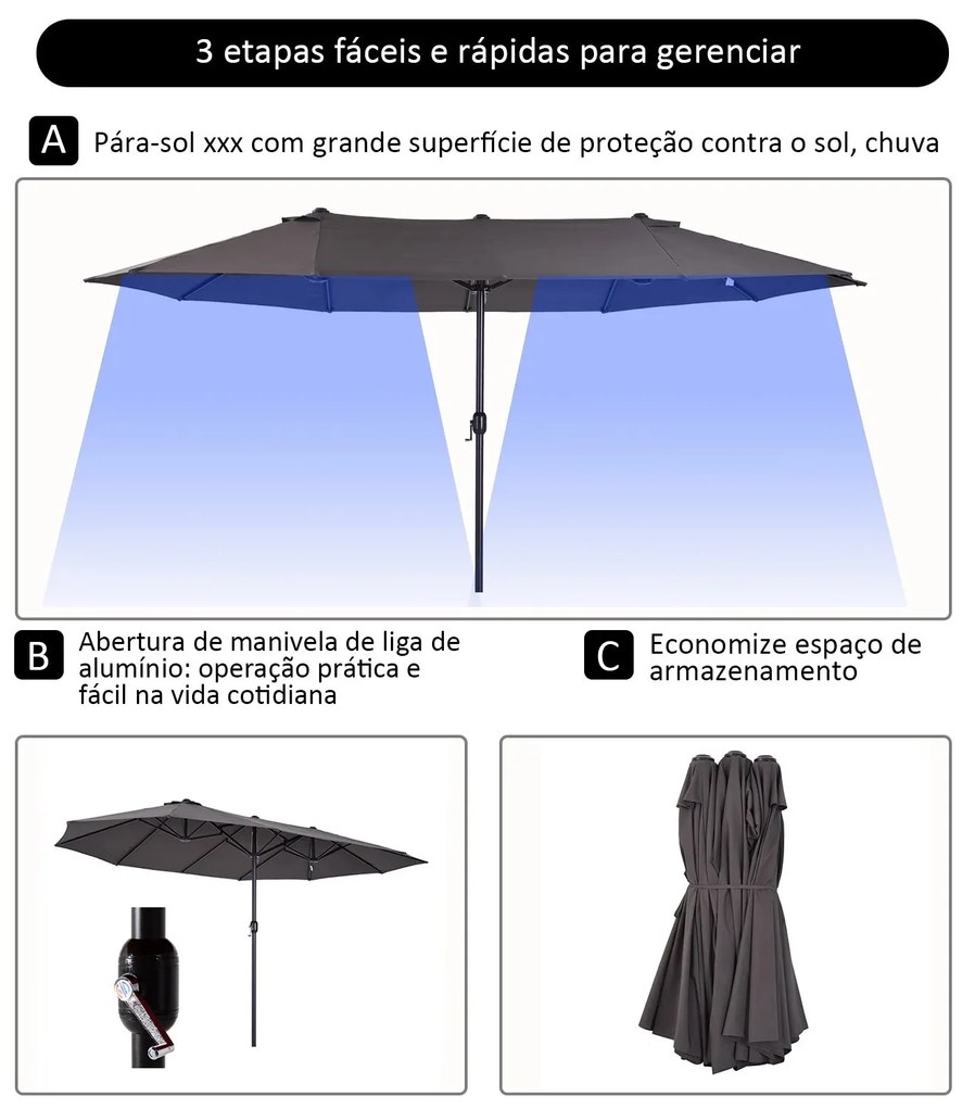 Chapéu de Sol Duplo 4,6 x 2,7 x 2,4 m – Proteção Anti-UV e Estrutura M