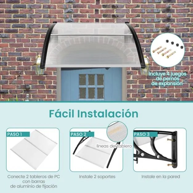 Toldo de 102 x 99 cm para janela ou porta para proteção solar, chuva, neve, vento Transparente