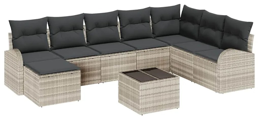 Conjunto de Sofá de Jardim de 9 Peças com Almofadas Cinza de Polímero