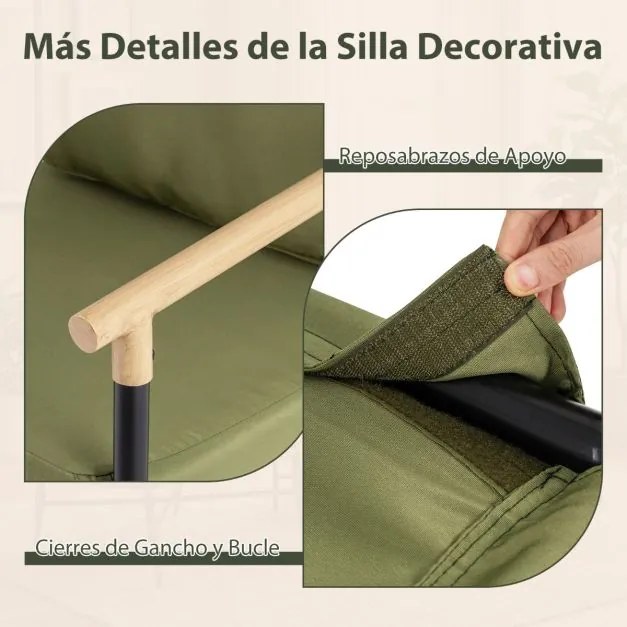 Poltrona moderna de sala com almofadas removíveis com fecho de correr, estrutura em metal e pés ajustáveis, confortável, verde