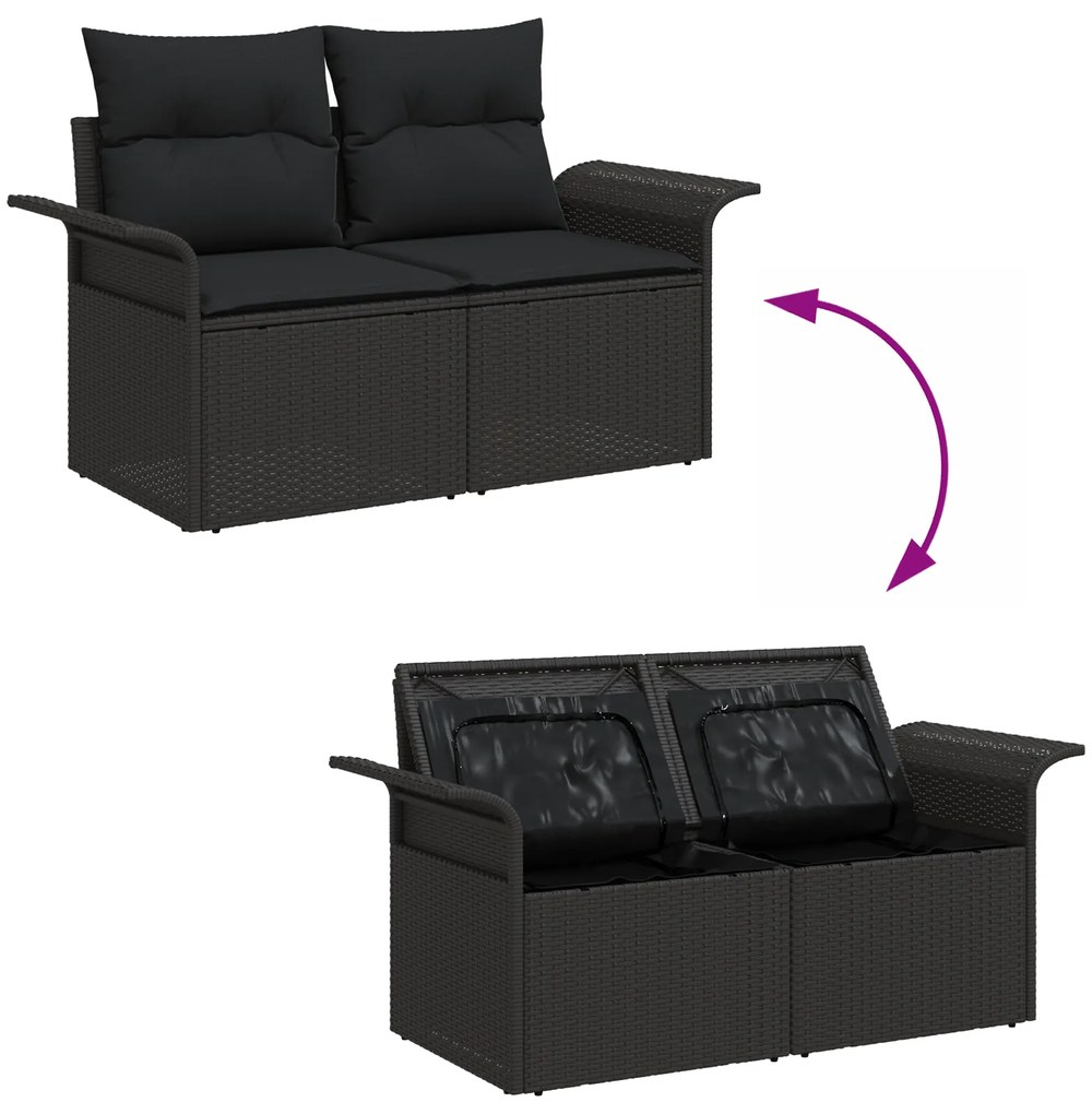 Conjunto de Sofá de Jardim com Almofadas Preto Rattan Sintético