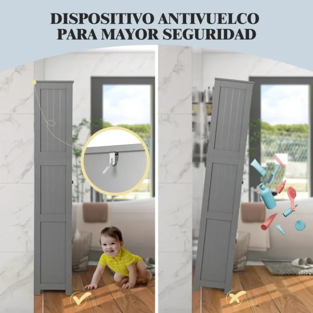 Móvel de Casa de Banho ou cozinha com 2 portas de gaveta, portas reguláveis, armário independente para sala, quarto, cozinha, 60 x 30 x 163 cm Cinzent