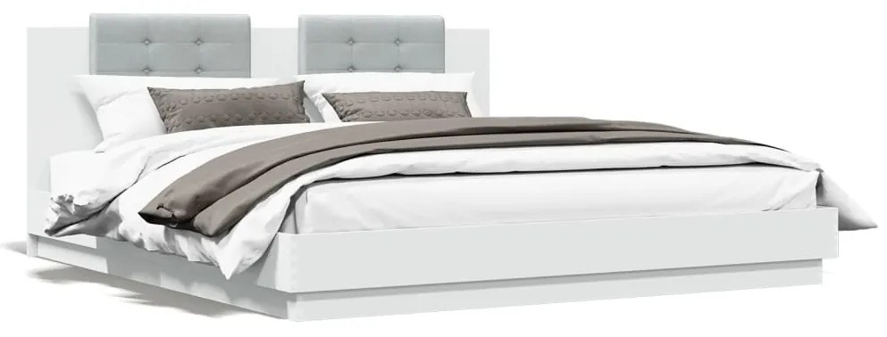 vidaXL Estrutura de cama com cabeceira e luzes LED 160x200 cm branco