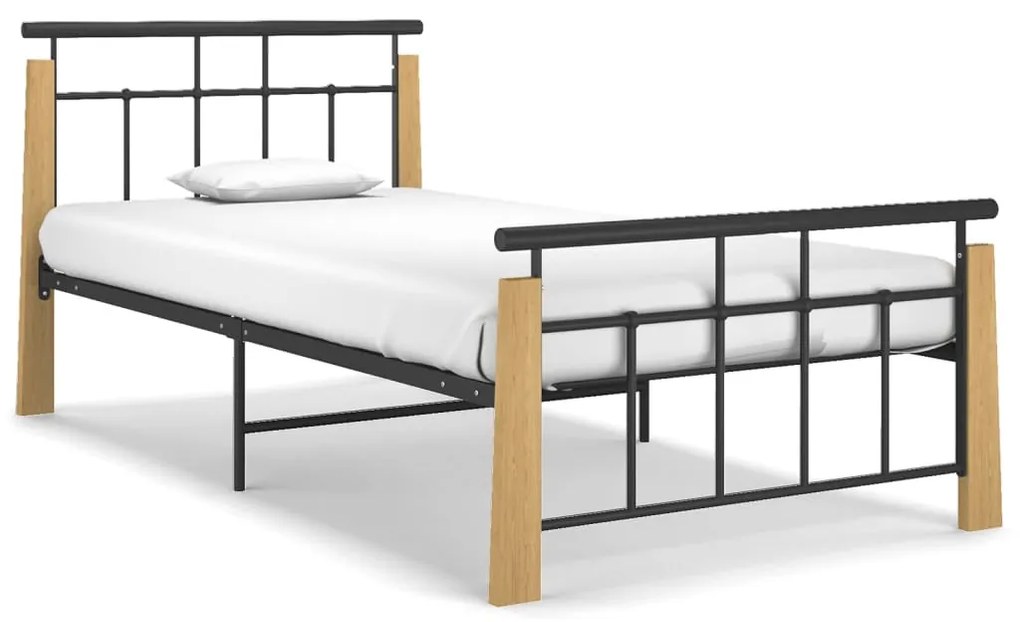 vidaXL Estrutura de cama 100x200 cm metal/madeira de carvalho maciça