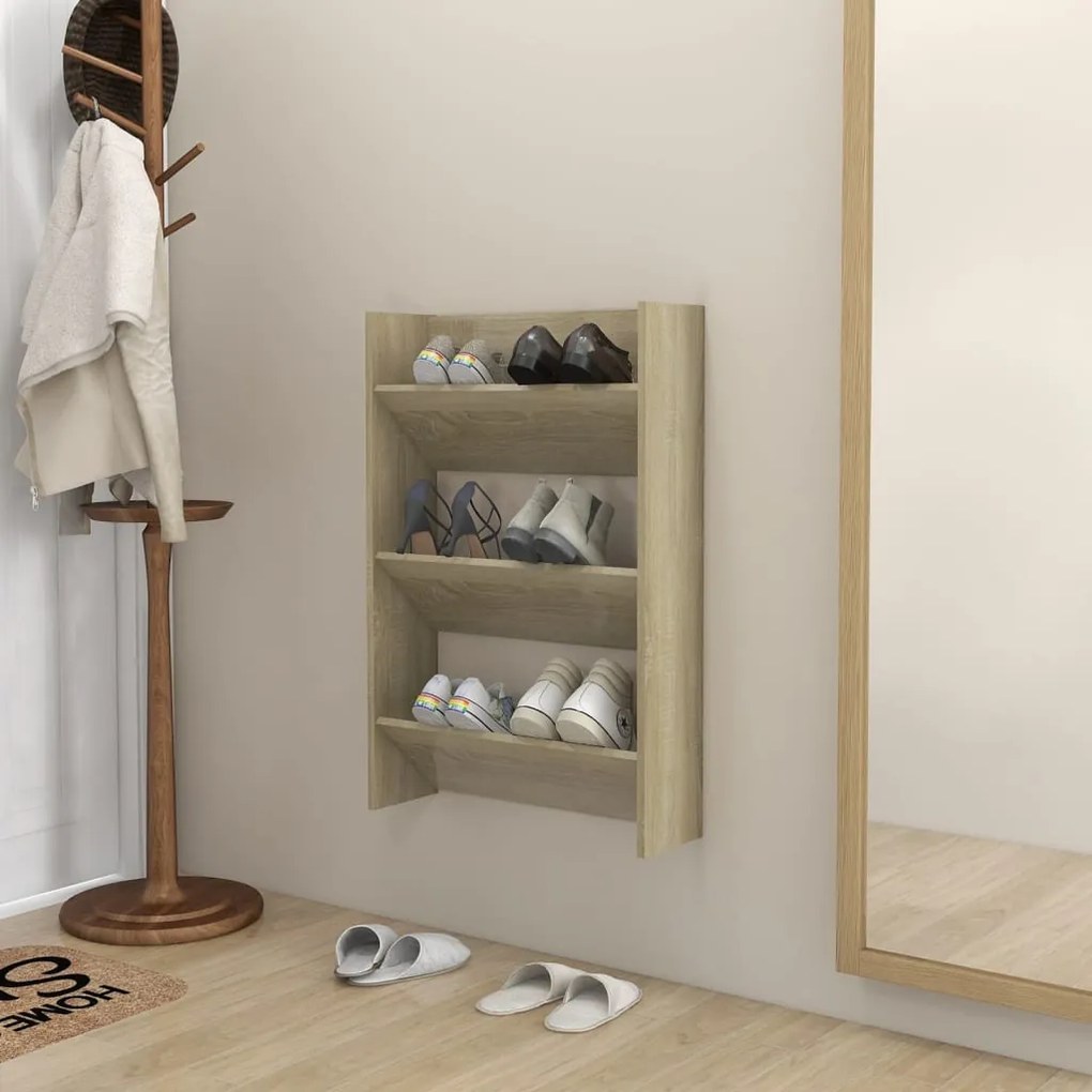 vidaXL Sapateira de parede 60x18x90 cm contraplacado carvalho sonoma