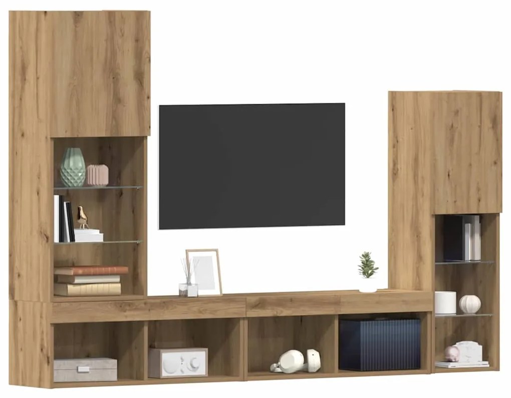 Armário para TV vidaXL com Luzes LED Carvalho Artesanal 40.5x30x102 cm