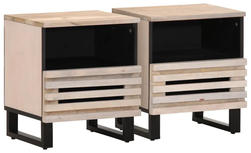 vidaXL Mesas de cabeceira 2 pcs 40x34x46cm mangueira branqueada maciça