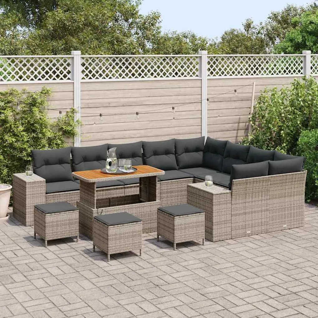 Conjunto de Sofá de Jardim vidaXL 13 Peças com Almofadas Cinza Rattan