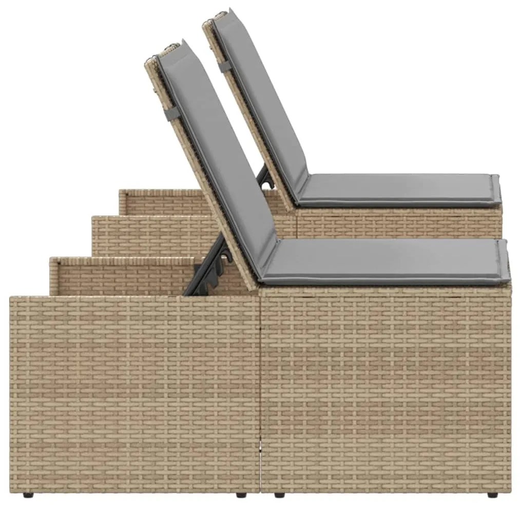 Espreguiçadeiras com mesa 2 pcs vime PE bege