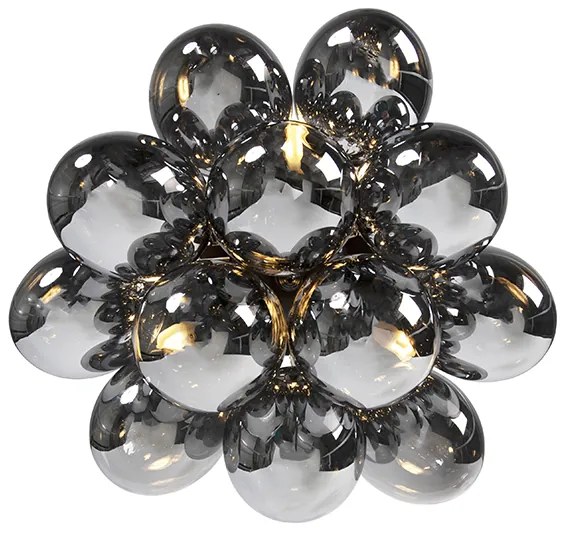 Candeeiro de tecto design preto com vidro fumê 3 luzes - Uvas