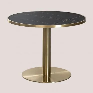 Mesa De Jantar Redonda (ø100 Cm) Em Aço Briselda Dourado - Sklum