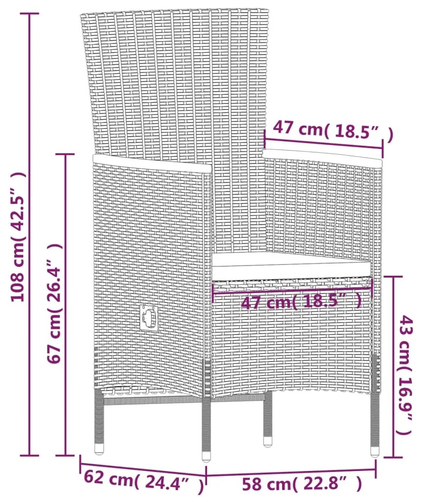 7 pcs conjunto de jantar para jardim com almofadões preto