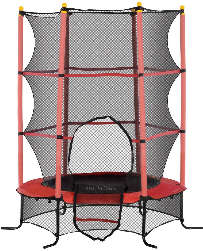 Trampolim para Crianças com Rede de Segurança e Estrutura de Aço para Interiores e Exteriores Carga 50 kg Ø163x190 cm Vermelho