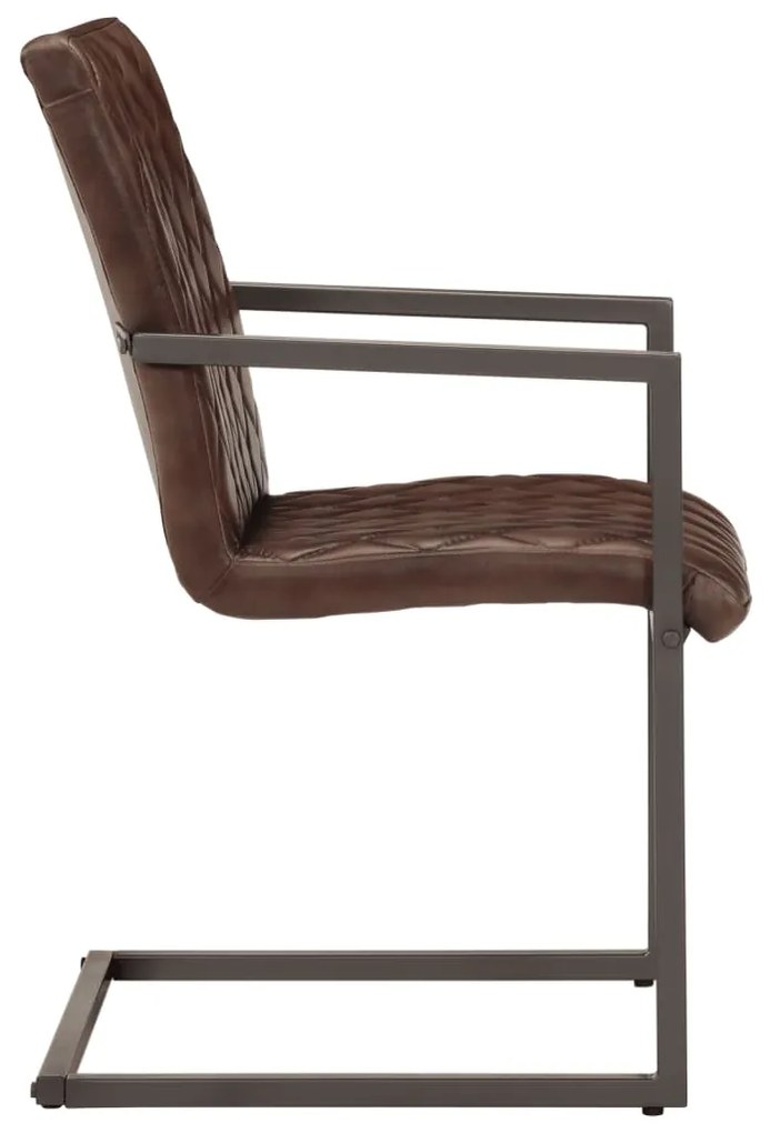 Cadeiras de jantar cantilever 2 pcs couro genuíno castanho