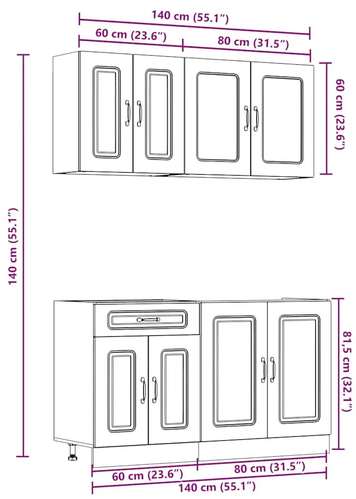 4 peças armário de cozinha conjunto Kalmar branco