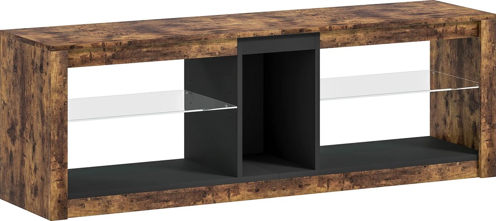 HOMCOM Móvel para TV com luzes LED e comando remoto, prateleiras e compartimentos abertos, 140x35x47cm, castanho | Aosom Portugal
