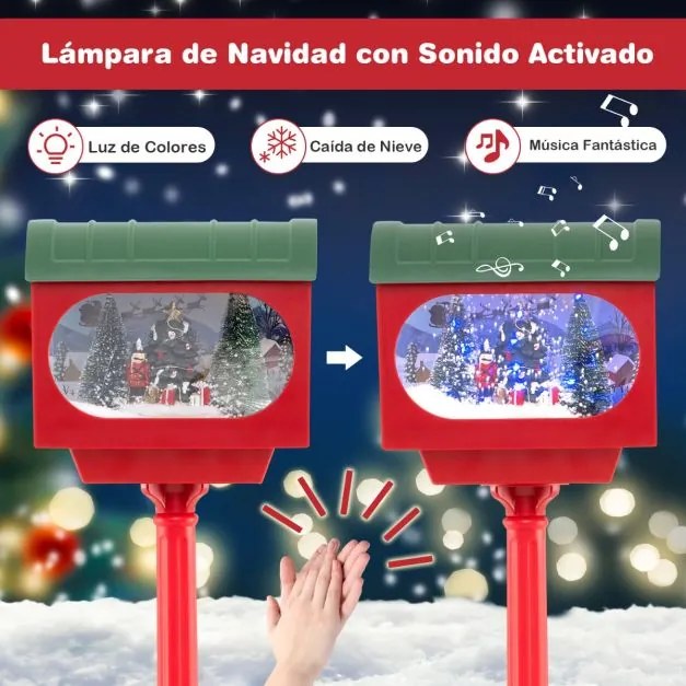 Candeeiro de rua musical de Natal de 150 cm Poste festivo com globo de neve ativado por som Lâmpada do Pai Natal