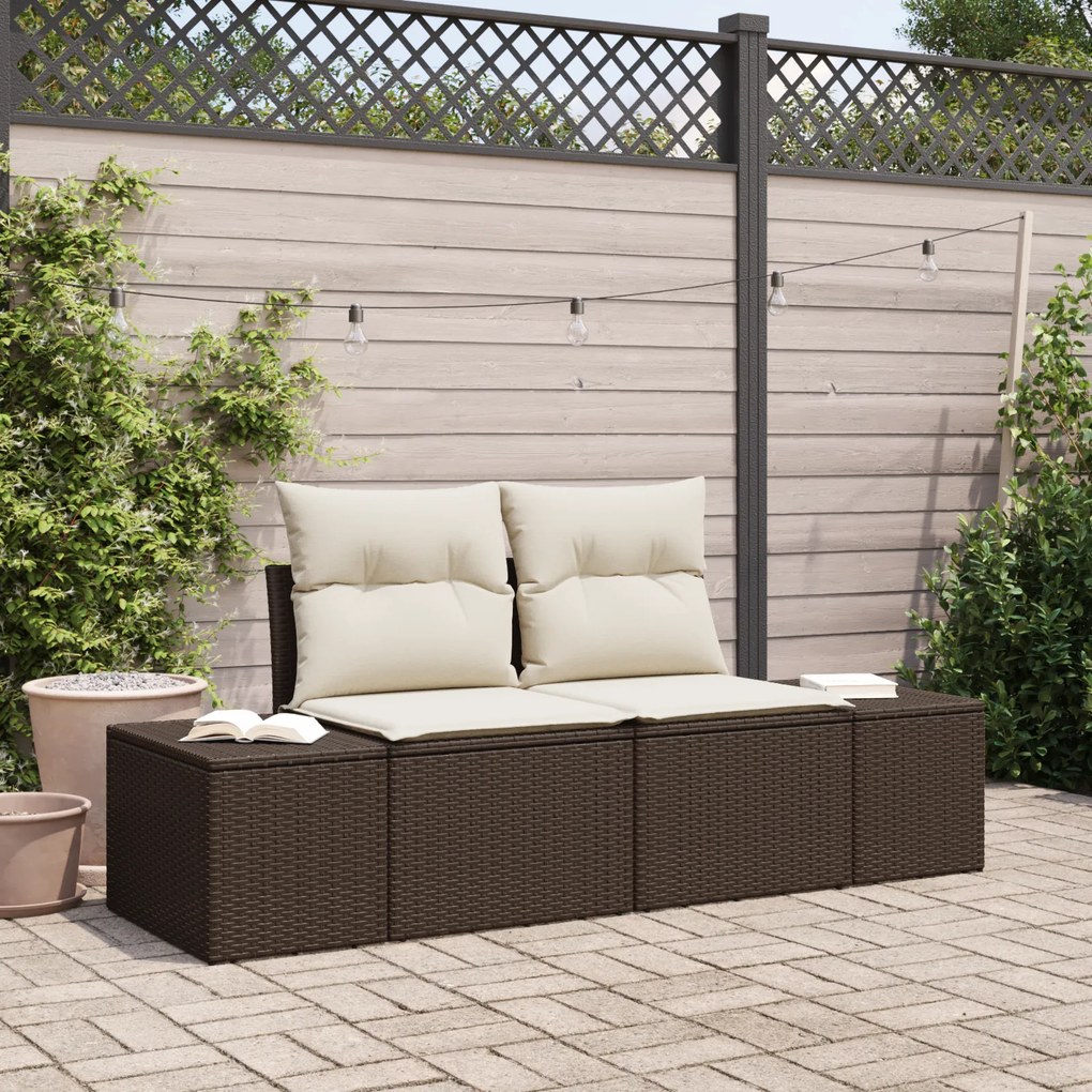 vidaXL Sofá de Jardim de 2 Lugares com Almofadas Castanho Rattan