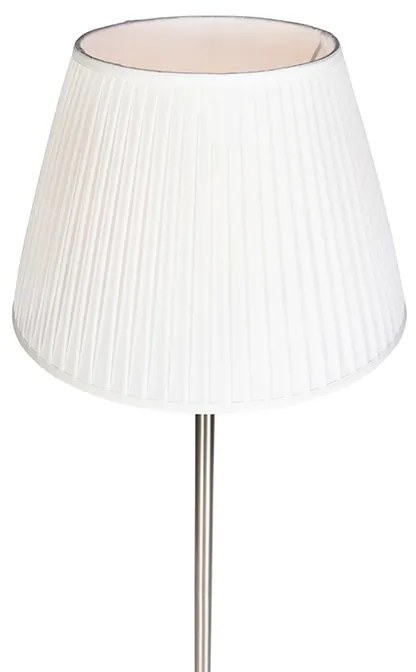 Candeeiro de pé moderno em aço com cúpula branca plissada 45 cm - Simplo Moderno