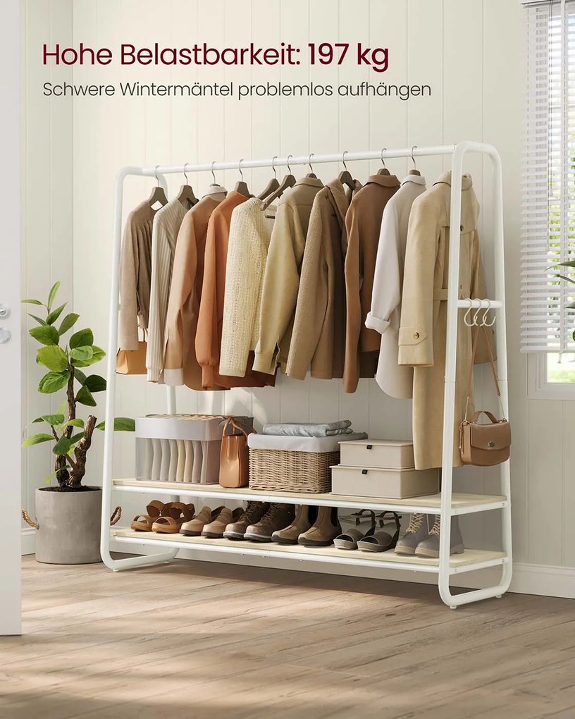 Guarda roupa aberto com 2 prateleiras e 6 ganchos laterais 45 x 138 x 160 cm bege natural + branco