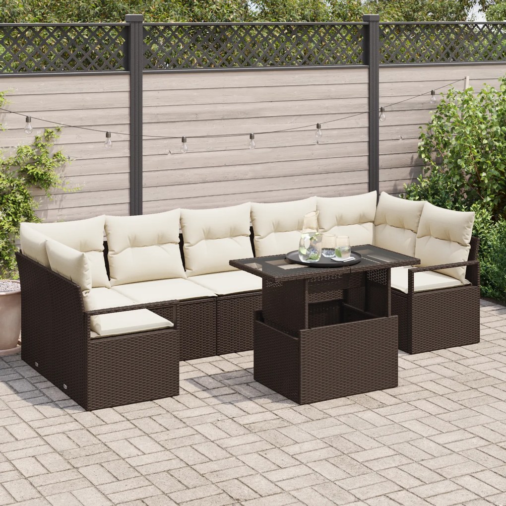 Conjunto de Sofá de Jardim vidaXL de 8 Peças com Almofadas Castanho Ra