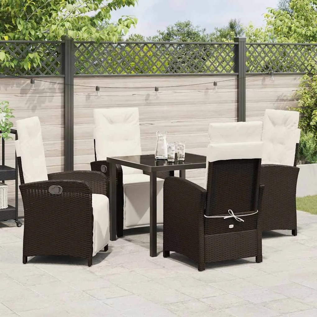 Conjunto de Jantar de Jardim 5 Peças com Almofadas em Rattan Marrom